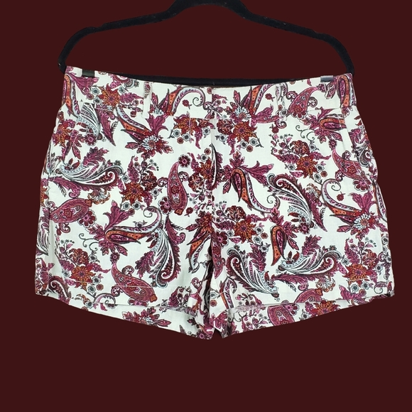 LOFT Pants - Loft Burgundy Paisley Floral Print Linen Blend Dressy Shorts Size 8